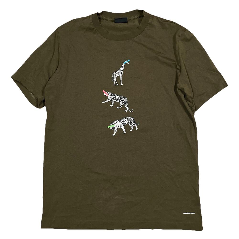 Paul Smith Giraffe Leopard Tiger Print T-Shirt Olive Green Size Small See Note